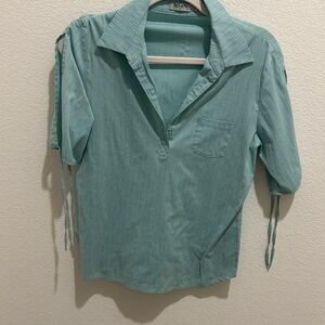 Elegant Teal Blouse with Tie Sleeves